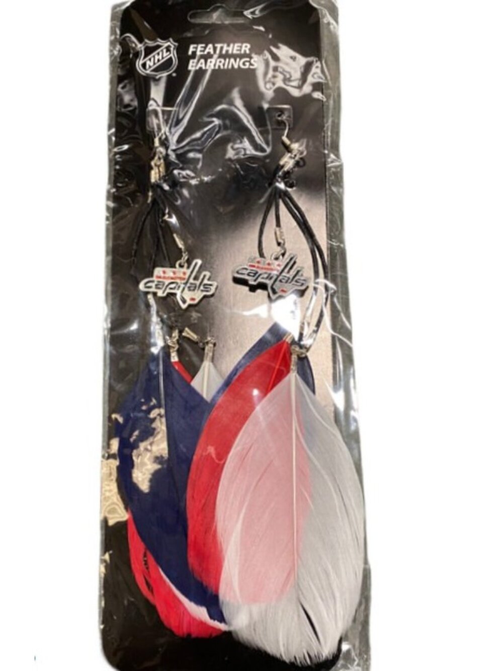 Washington Capitals Feather Dangle Earrings With Team Logo NHL Licensed New